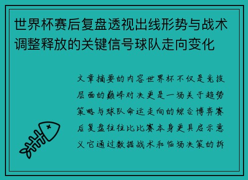 世界杯赛后复盘透视出线形势与战术调整释放的关键信号球队走向变化
