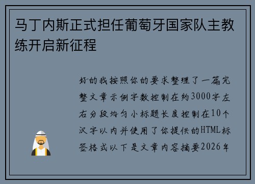 马丁内斯正式担任葡萄牙国家队主教练开启新征程